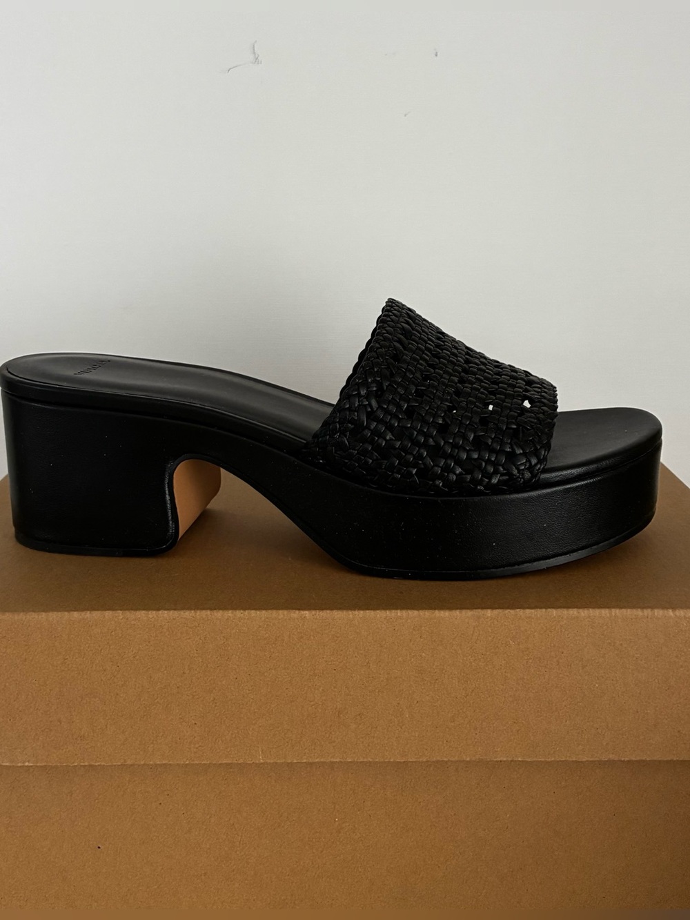 Vince Margo Black Woven Leather Platform Mule size 9 1/2.
